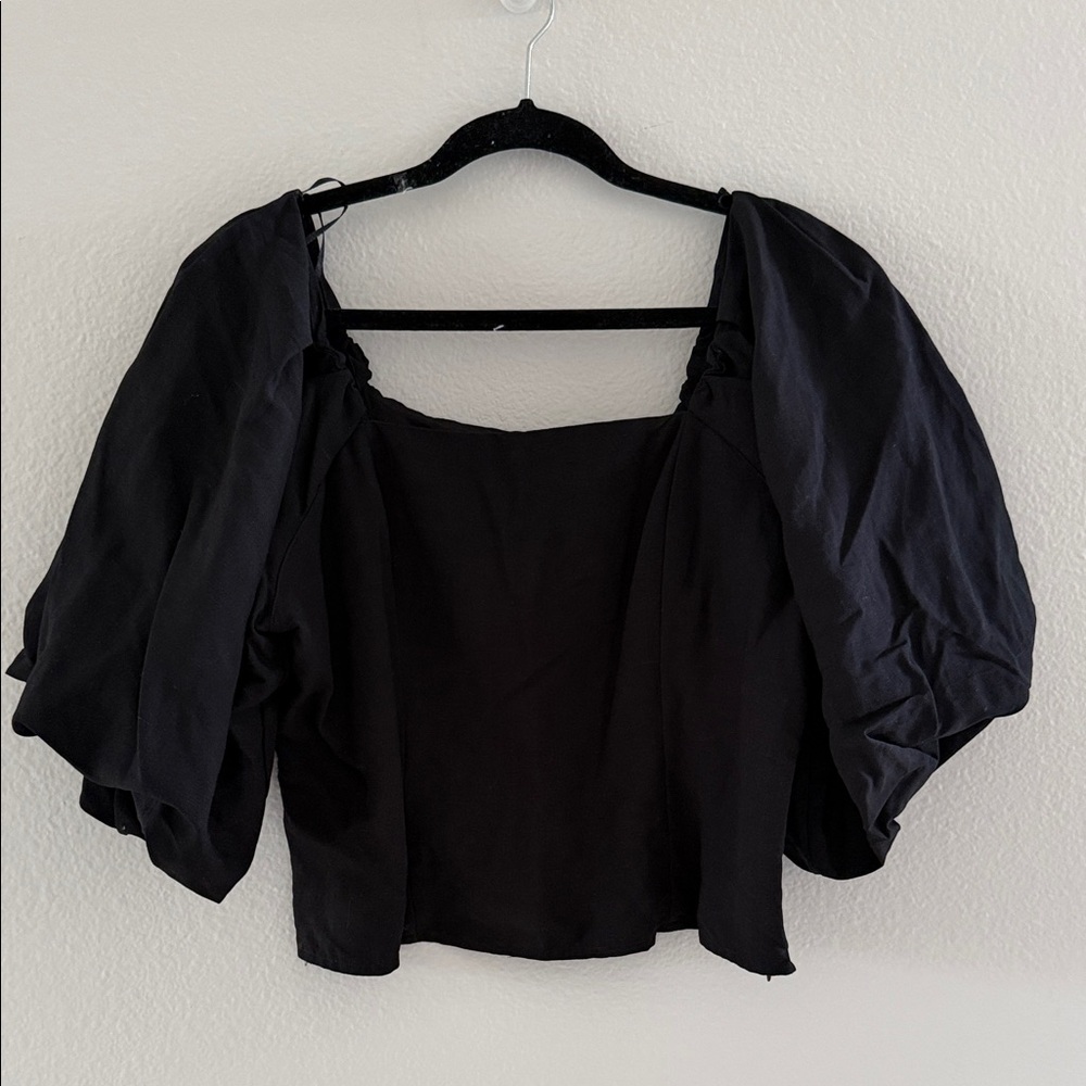 Nordstrom Black Puff Sleeve Square Neck Blouse